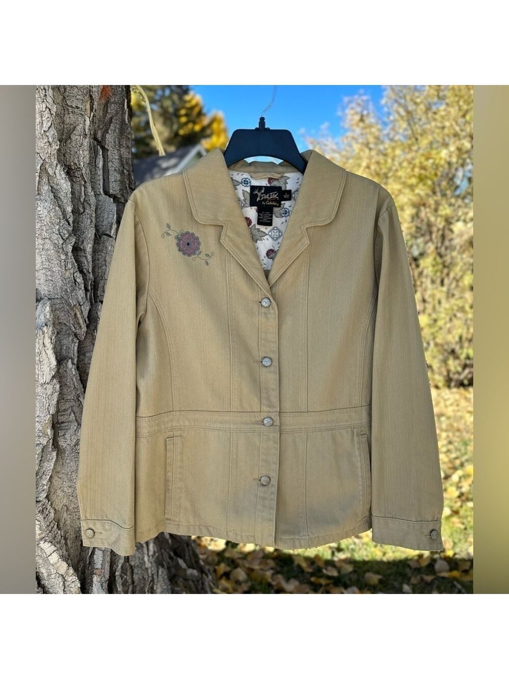 Cabella’s Safari Jacket Blazer Womens Large Kaki Tan Cotton Cotton